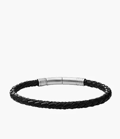 Woven Black Skinny Braided Leather Bracelet
