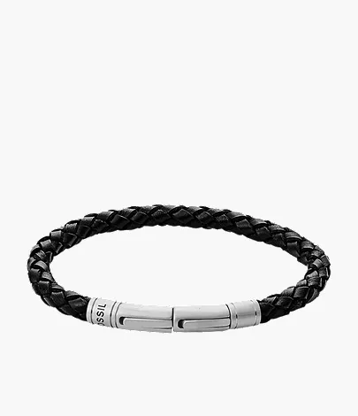 Woven Black Skinny Braided Leather Bracelet - Image 2