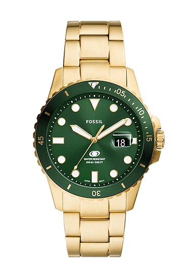 Fossil Blue Dive 42mm Three-Hand Date Gold-Tone Stainless Steel Watch