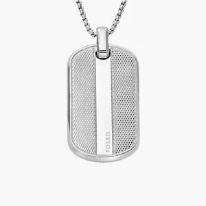 Machine Knurled Texture Stainless Steel Dog Tag Necklace