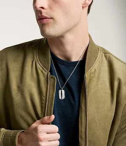 Machine Knurled Texture Stainless Steel Dog Tag Necklace - Image 2