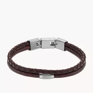 Machine Knurled Texture Brown Leather Multi-Strand Bracelet
