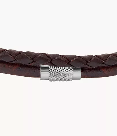 Machine Knurled Texture Brown Leather Multi-Strand Bracelet - Image 2