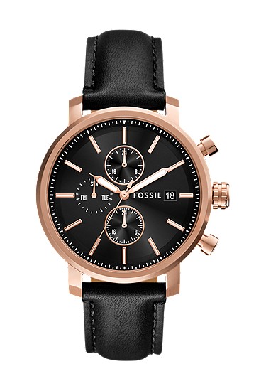 Rhett 43mm Multifunction Black Leather Watch