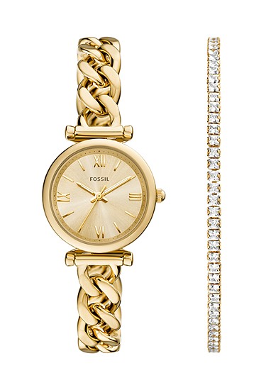 Carlie Mini 28mm Three-Hand Gold-Tone Stainless Steel Watch and Bracelet Set