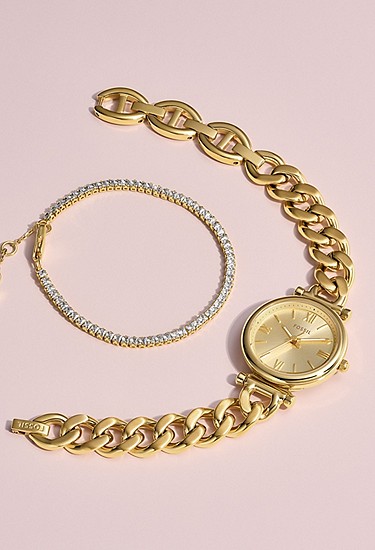 Carlie Mini 28mm Three-Hand Gold-Tone Stainless Steel Watch and Bracelet Set - Image 7