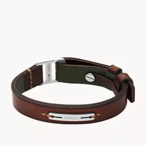 Machine Rugged Green and Brown Leather Strap Bracelet