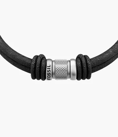 Machine Rondelles Black Leather Multi-Strand Bracelet - Image 3