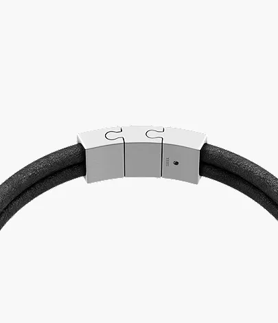 Machine Rondelles Black Leather Multi-Strand Bracelet - Image 4