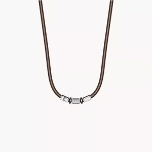 Machine Rondelles Brown Leather Station Necklace