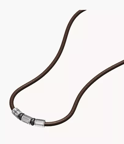 Machine Rondelles Brown Leather Station Necklace - Image 3