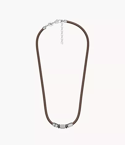 Machine Rondelles Brown Leather Station Necklace - Image 4