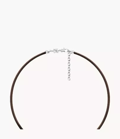 Machine Rondelles Brown Leather Station Necklace - Image 5