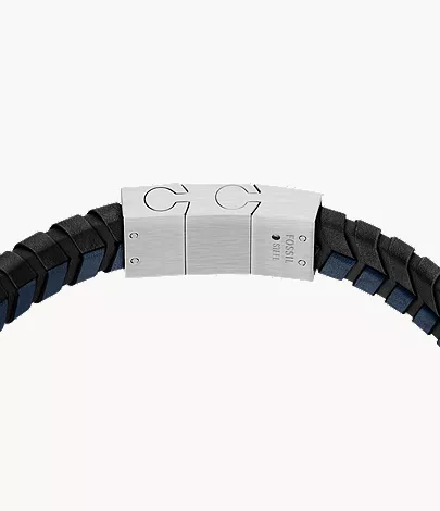 Woven Blue and Black Leather Bracelet - Image 4