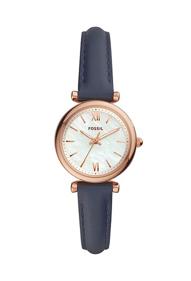Carlie Mini 28mm Three-Hand Navy Leather Watch