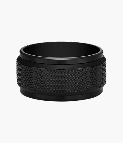 Machine Knurled Texture Black Stainless Steel Band Ring