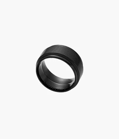 Machine Knurled Texture Black Stainless Steel Band Ring - Image 4