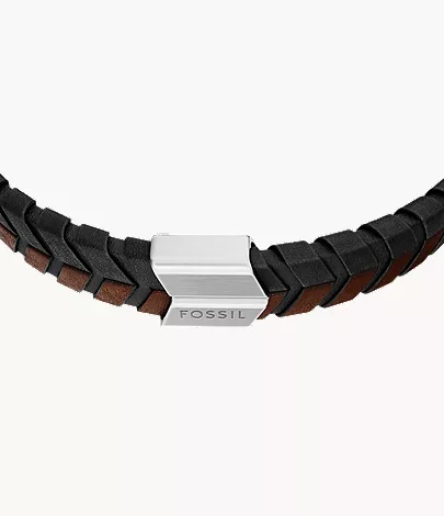 Woven Black and Brown Leather Bracelet - Image 3