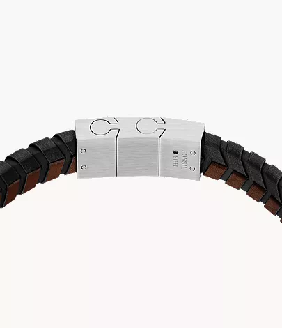 Woven Black and Brown Leather Bracelet - Image 4