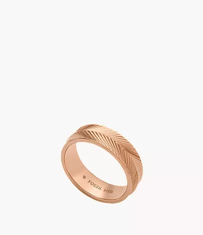 Harlow Linear Texture Rose Gold-Tone Stainless Steel Band Ring - Image 3