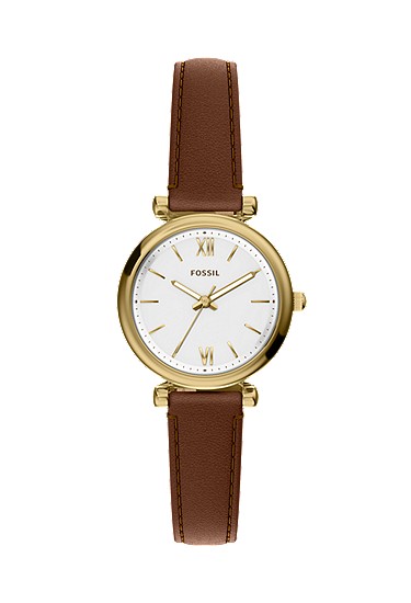 Carlie Mini 28mm Three-Hand Brown Leather Watch