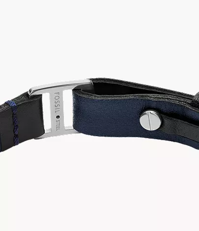 Machine Rugged Midnight Blue and Black Leather Strap Bracelet - Image 4