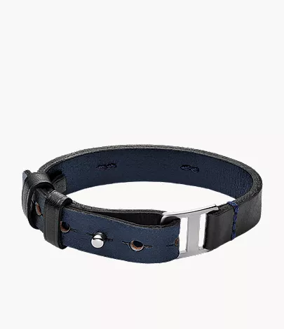 Machine Rugged Midnight Blue and Black Leather Strap Bracelet - Image 6