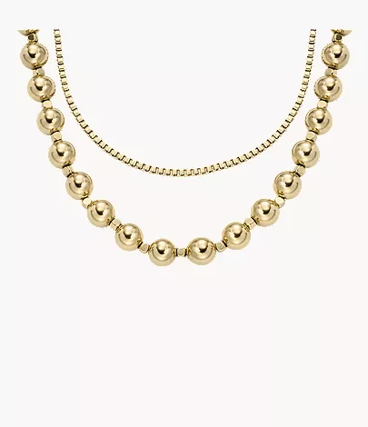 All Stacked Up Gold-Tone Stainless Steel Beaded Necklace