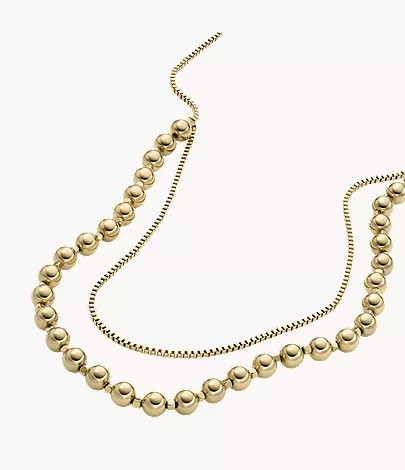 All Stacked Up Gold-Tone Stainless Steel Beaded Necklace - Image 3