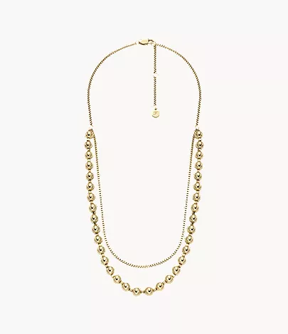 All Stacked Up Gold-Tone Stainless Steel Beaded Necklace - Image 4