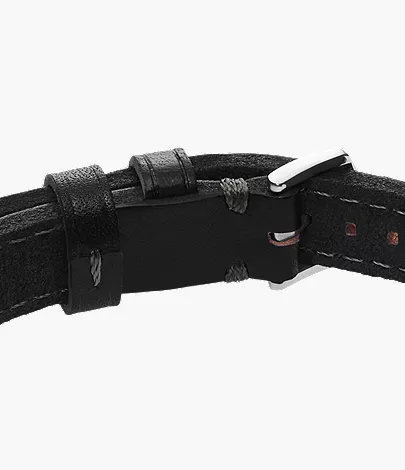 Machine Rugged Stainless Steel and Black Padded Leather Strap Bracelet - Image 4