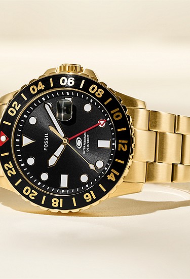 Fossil Blue GMT 46mm Gold-Tone Stainless Steel Watch - Image 5