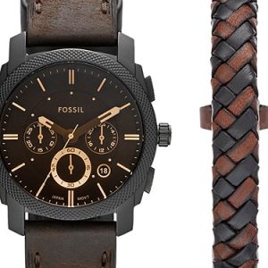 Machine 42mm Chronograph Dark Brown Leather Watch and Bracelet Box Set