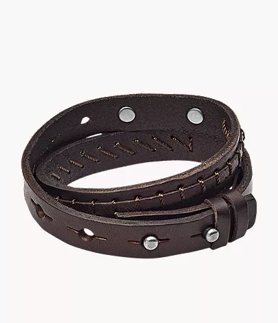 Vintage Casual Brown Double-Wrap Leather Bracelet - Image 2