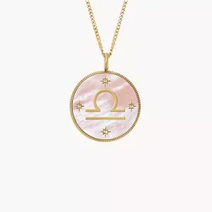 Libra Sutton Zodiac Gold-Tone Stainless Steel Pink Mother-of-Pearl Pendant Necklace