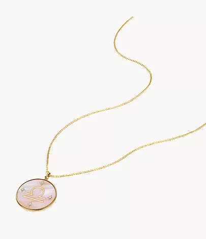 Libra Sutton Zodiac Gold-Tone Stainless Steel Pink Mother-of-Pearl Pendant Necklace - Image 3