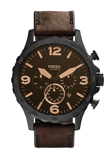 Nate 50mm Chronograph Brown Leather Watch