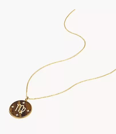 Virgo Sutton Zodiac Gold-Tone Stainless Steel Tiger-s Eye Pendant Necklace - Image 3