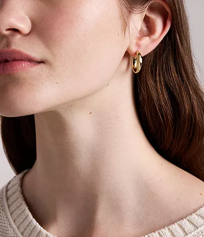 Ellis Domed Collection Medium Gold-Tone Stainless Steel Hoop Earrings - Image 2