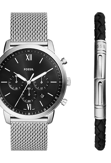 Neutra 44mm Chronograph Stainless Steel Mesh Watch and Bracelet Box Set