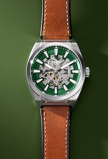 Everett 42mm Automatic Brown Leather Watch - Image 5