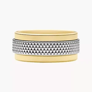 Machine Knurled Texture Two-Tone Stainless Steel Knurled Band Ring