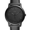 Minimalist 44mm Two-Hand Black Leather Watch