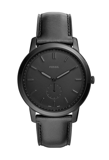 Minimalist 44mm Two-Hand Black Leather Watch