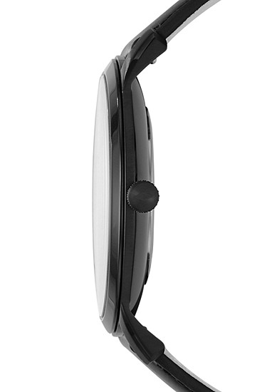 Minimalist 44mm Two-Hand Black Leather Watch - Image 2