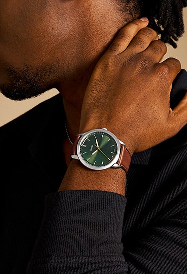 Minimalist 44mm Three-Hand Brown Leather Watch - Image 2