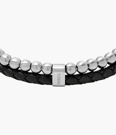 Beads Black Leather Multi-Strand Bracelet - Image 3