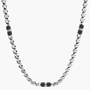 Ellis Black Marble and Stainless Steel Beaded Necklace