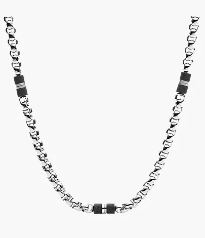 Ellis Black Marble and Stainless Steel Beaded Necklace