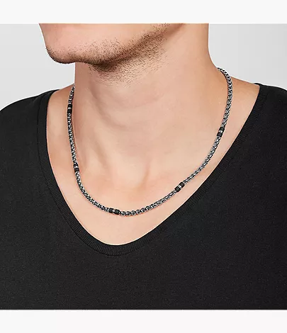Ellis Black Marble and Stainless Steel Beaded Necklace - Image 2